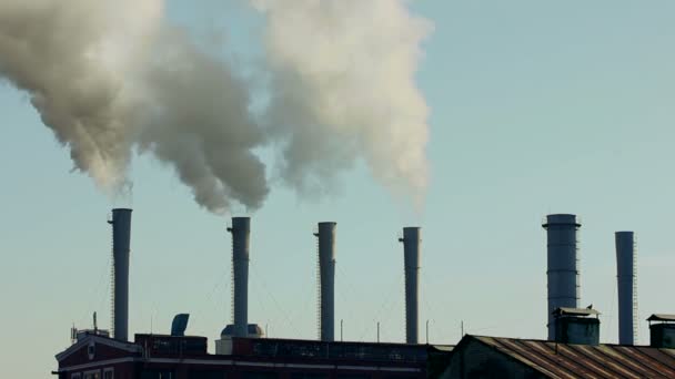 Ancienne usine avec des tuyaux et une fumée — Video