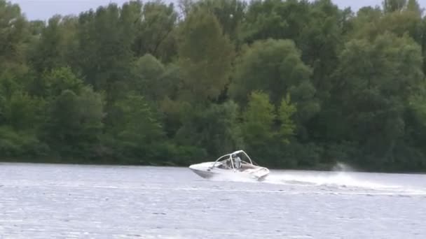 Швидкісний човен на річці — стокове відео