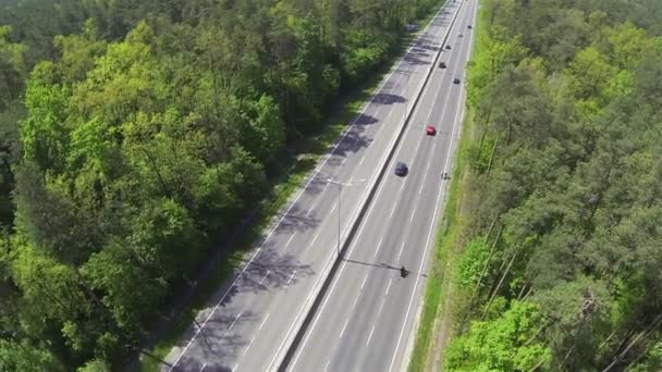 Highway with cars. Aerial  rear fly — Stock Video
