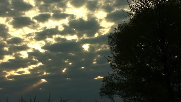 太陽ビームが付いている美しい雲空。時間の経過 — ストック動画