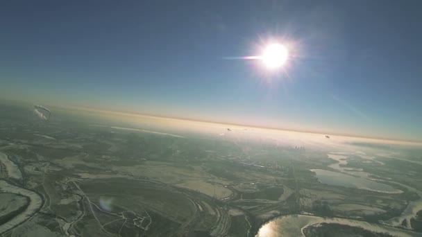 Panoramic winter  landscape from height of 1 km, Aerial drone plane shot — Stock Video