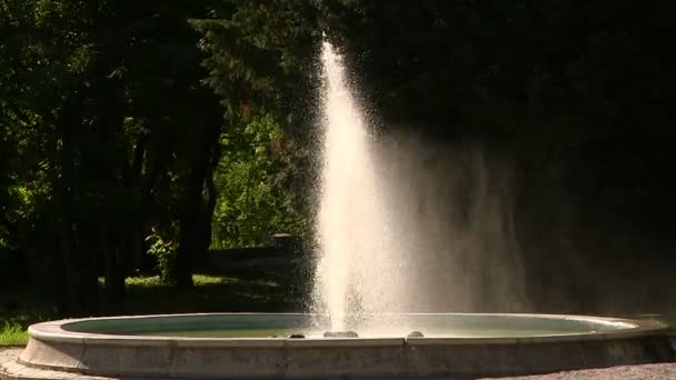 Fontana con spruzzi d'acqua alla luce del sole — Video Stock