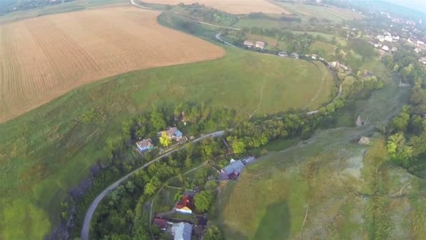 Paesaggio con e campo giallo. Aerea — Video Stock