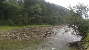 Yavaş uçuş dağ nehir bulutlu günde bitti. Hava