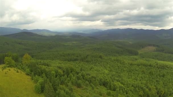 Rearl Volar sobre la montaña con madera (colinas) .Paisaje plano aéreo — Vídeos de Stock