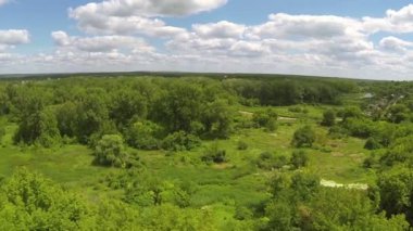 Şehir ve yeşil ağaç banliyölerinde. Hava