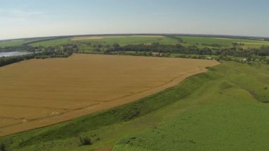 Sarı alan buğday ile dağ geçidi. Hava tarım peyzaj