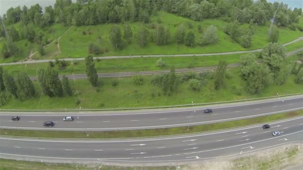 Flight along the highway .Aerial top view — Stock Video