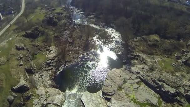 Bed of the river and old house . Aerial  view — Stock Video