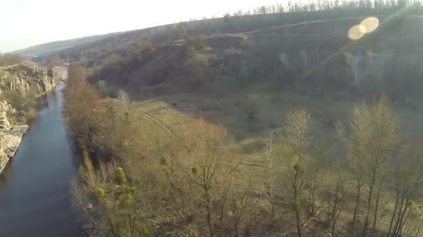 Panorama of  beautiful river in  canyon. Aerial  view — Stock Video