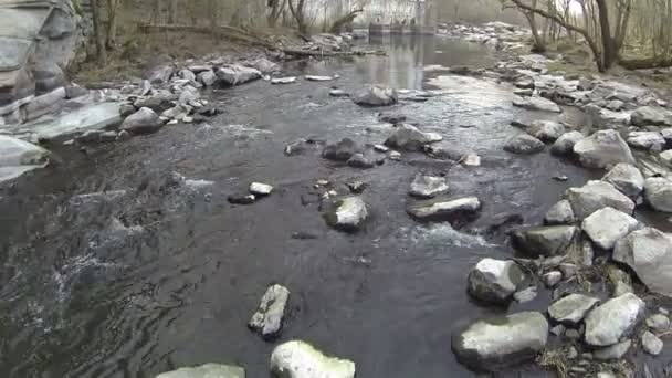 Over kleine rivier. Luchtfoto — Stockvideo