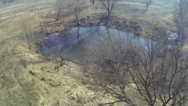 Zonne-reflectie in de meertje. Luchtfoto — Stockvideo