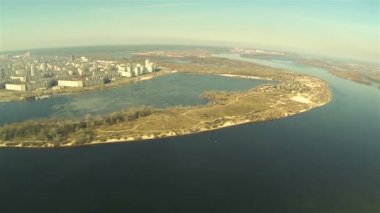 Dnepr nehir ve şehir Kiev panorama, Ukrayna. Hava