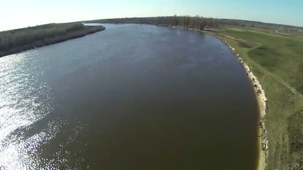 Up over river . Aerial view — Stock Video