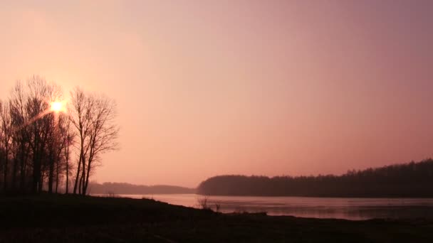 Beau coucher de soleil nuageux avec des rayons de soleil en bois. Délai imparti — Video