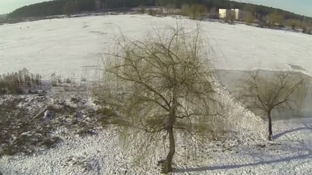 凍結湖冬の間飛行。空中 — ストック動画