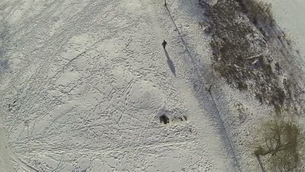 Persoon in de winter. Luchtfoto — Stockvideo