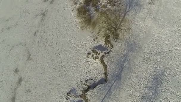 Flight over the winter frozen lake. Aerial — Stock Video