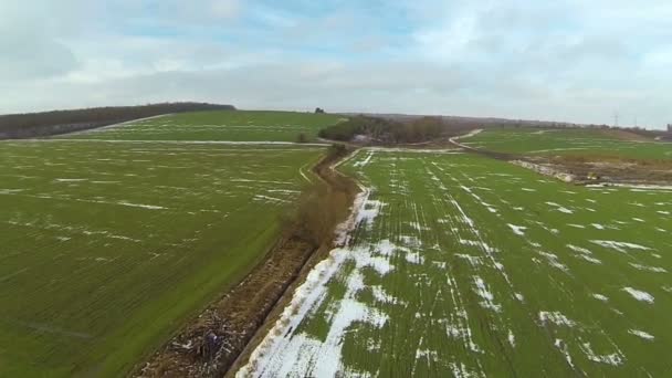 Grönt fält på landsbygden. Aerial landskap — Stockvideo