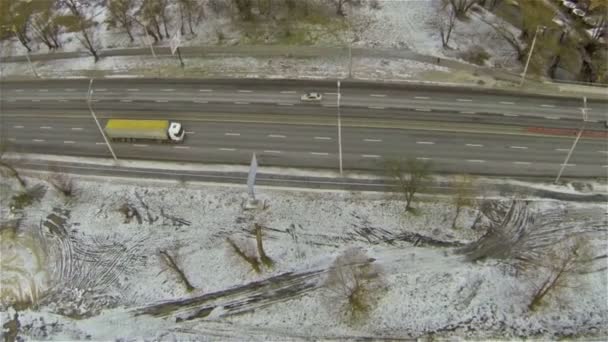 Truck on  highway. Aerial — Stock Video