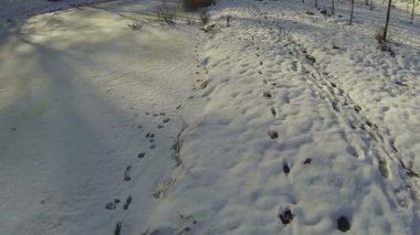 Kışın donmuş göl üzerinde düşük uçuş. Hava