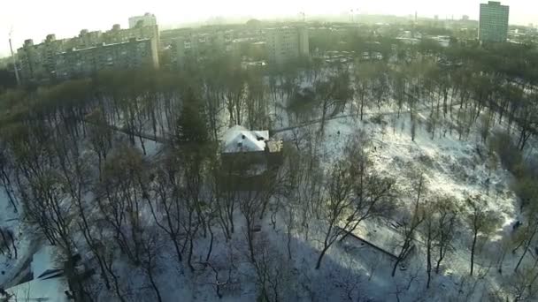 Suburbano noche invierno paisaje .Aerial — Vídeos de Stock
