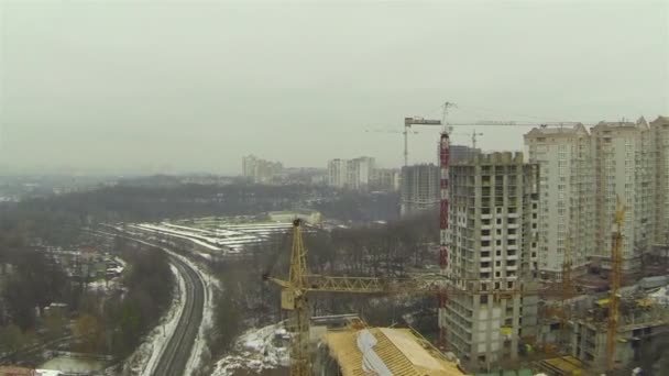 Building house in the winter. Aerial — Stock Video