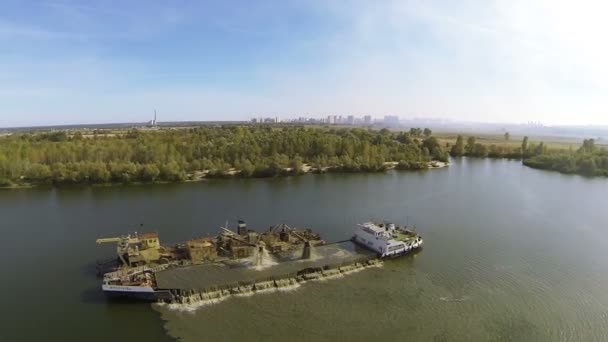 Production of sand on  river. Aerial. — Stock Video