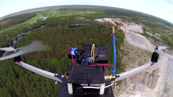 POV clip with flying over granite pit filming drone — Stock Video