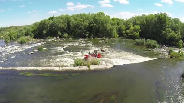 River and tourists with boats   have  rafting. Aerial  view