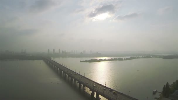 Kiev ,Ukraine. Paton bridge wood  and river Dnieper  .Aerial — Stock Video