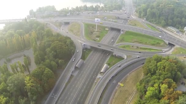 Freeway Busy City Traffic .Aerial  top view — Stock Video