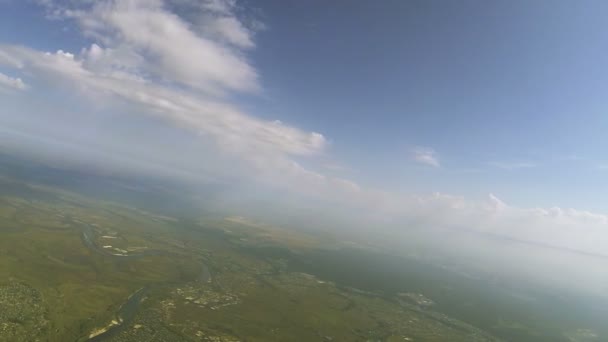 Flight like airplane view under clouds at  height of 1500 meters  with turn. Aerial — Stock Video