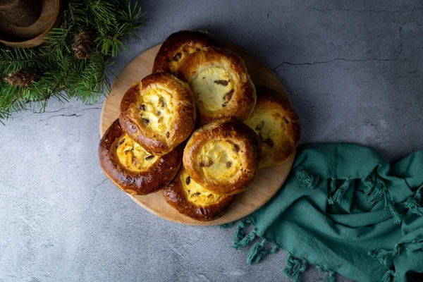 Curd Kaastaart Gebakken Gist Open Taarten Zelfgebakken Taarten Eten Tafel — Stockfoto