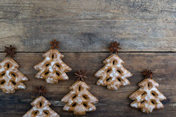 Galletas Navidad Forma Árbol Navidad Comida Año Nuevo Estrella Anís —  Fotos de Stock