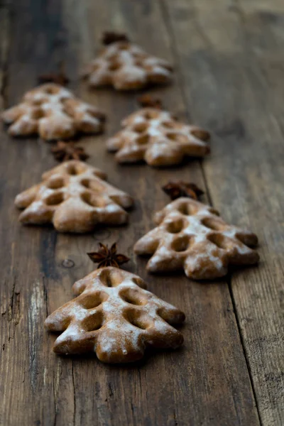 Galletas Navidad Forma Árbol Navidad Comida Año Nuevo Estrella Anís — Foto de Stock