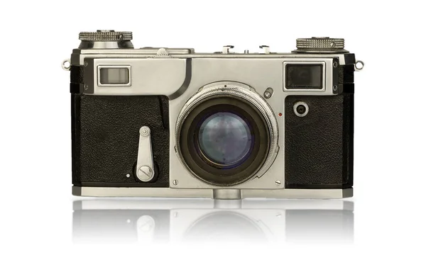 古いカメラは白い背景に隔離された レトロレンズとヴィンテージフィルムカメラは隔離されます 19世紀 — ストック写真