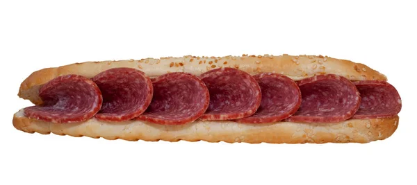 Beyaz Arka Planda Izole Edilmiş Sosisli Uzun Sandviç Hızlı Bir — Stok fotoğraf