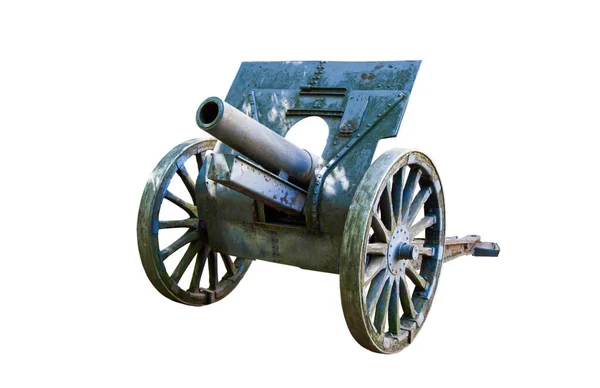 Wojskowe działa odizolowane na białym tle. Broń z pierwszej wojny światowej. Ciężka artyleria. — Zdjęcie stockowe