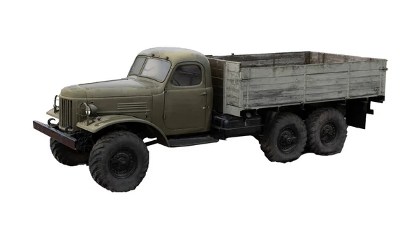 Stara Ciężarówka Izolowana Białym Tle Drewniane Otwarte Nadwozie Vintage Model — Zdjęcie stockowe