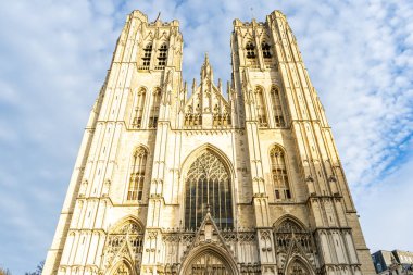 Saint Michael ve St. Gudulia Katedrali. Belçika Brüksel ana kilisesi. Antik Gotik yapı mimarisi