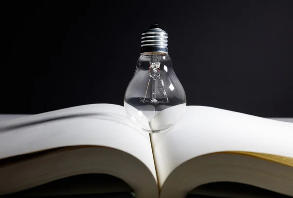 Livro e lâmpada — Fotografia de Stock