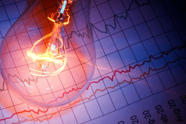 Geschäftsdiagramm und Glühbirne — Stockfoto