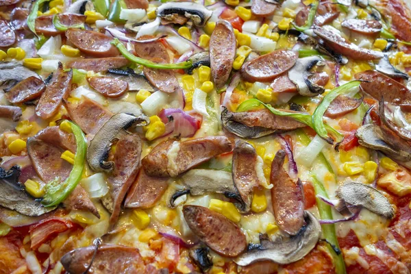 Grönsaker Pizza Bakgrund Närbild — Stockfoto