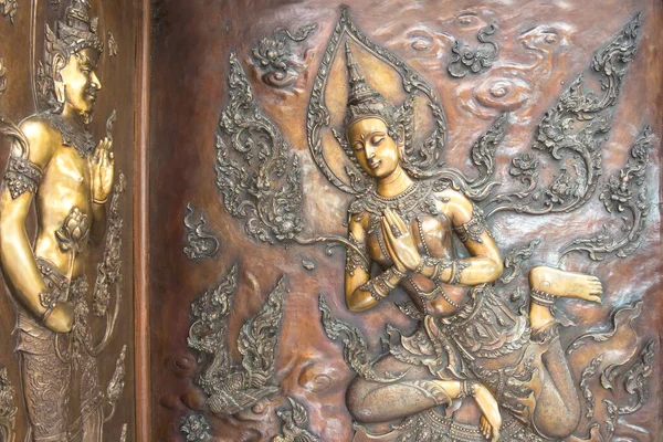 Buda Metal Cobre Escultura Parede Templo Tailândia Buda Escultura Contar — Fotografia de Stock