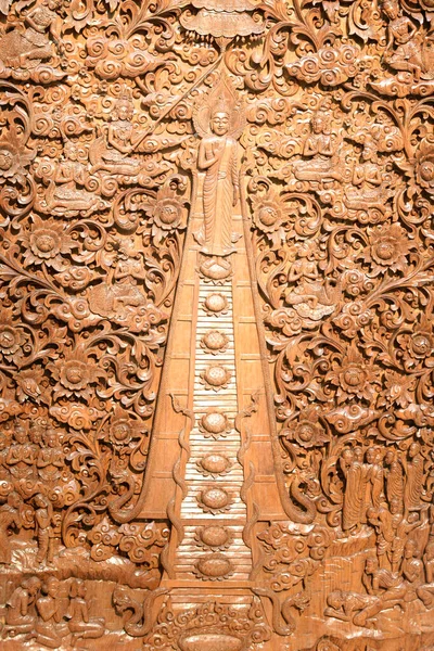 Native Thai Style Wood Carving Buddha Statues Tell Story Buddha — Stockfoto