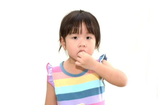 Wenig Asiatisch Mädchen Using Sie Hand Bis Nehmen Die Candy — Stockfoto