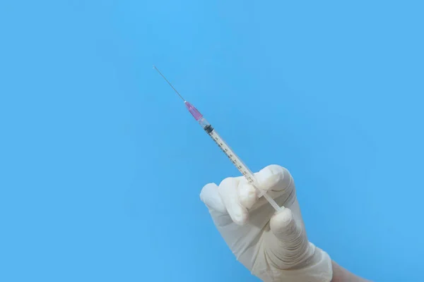 Hand Håller Spruta Covid Vaccination Medicin Hälso Och Sjukvård Och — Stockfoto