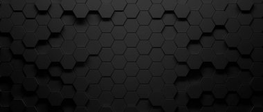 Soyut sekizgenler koyu üç boyutlu arkaplan. Tasarım için siyah geometrik arkaplan. 3d illüstrasyon