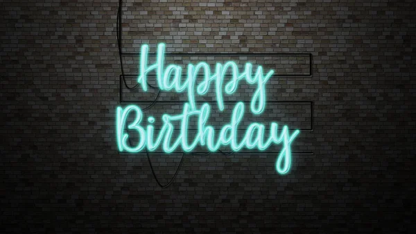 Message Happy Birthday Neon Light Brick Wall Bcakground — Stock Photo, Image